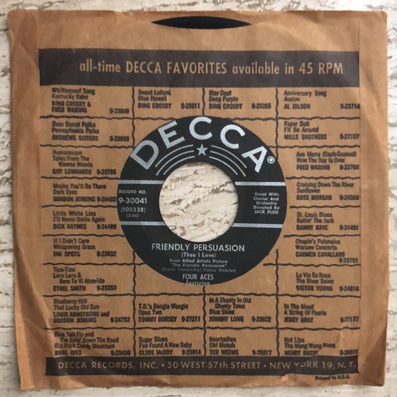 Four Aces Friendly Persuasion/You Can't Run Away From It Vinyl 45 Record '56 - Picture 8 of 8